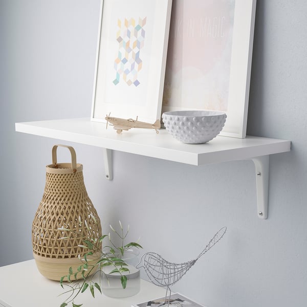 BERGSHULT / TOMTHULT shelf with bracket, white, 80x30 cm