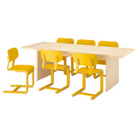 BERGSHYTTAN / LYCKAN table and 6 chairs, tinted effect birch veneer/yellow birch veneer, 240x93 cm