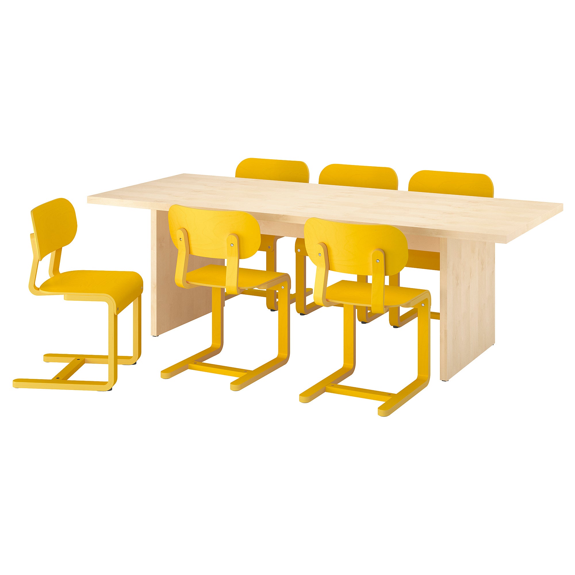 BERGSHYTTAN / LYCKAN table and 6 chairs, tinted effect birch veneer/yellow birch veneer, 240x93 cm