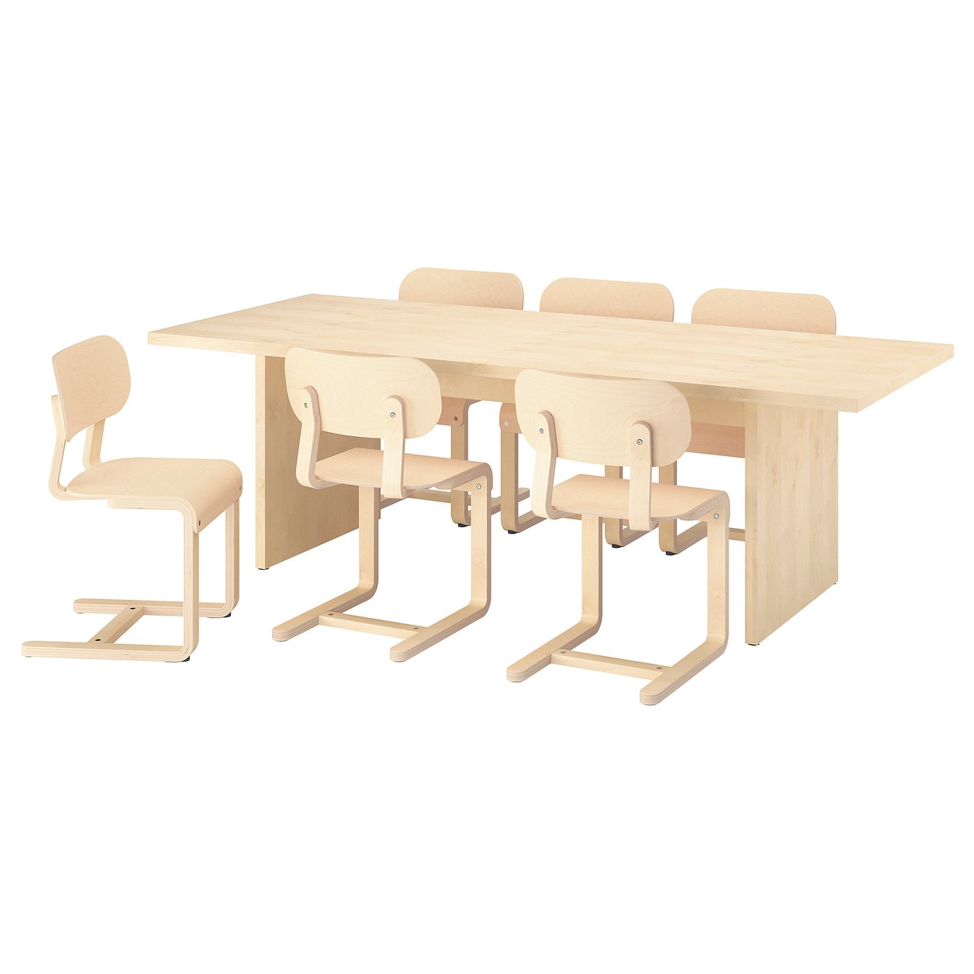 BERGSHYTTAN / LYCKAN table and 6 chairs, tinted effect birch veneer/birch veneer, 240x93 cm