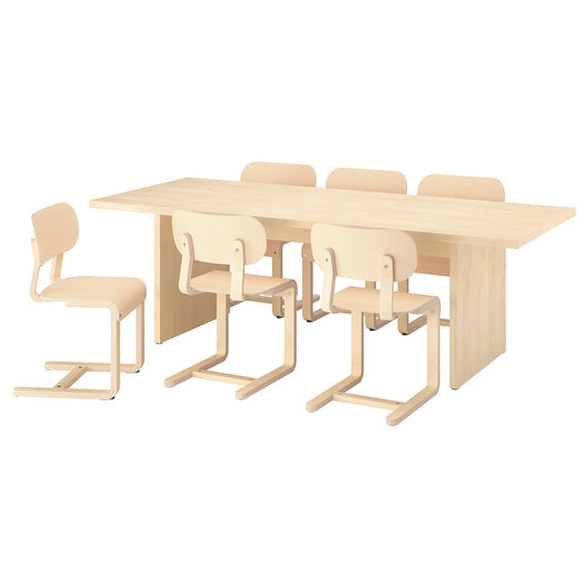BERGSHYTTAN / LYCKAN table and 6 chairs, tinted effect birch veneer/birch veneer, 240x93 cm