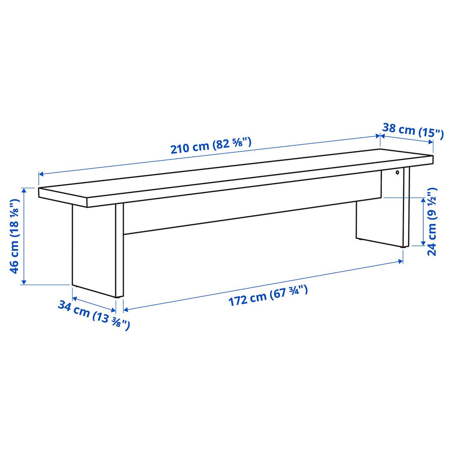 BERGSHYTTAN bench, tinted effect birch veneer, 210x38 cm