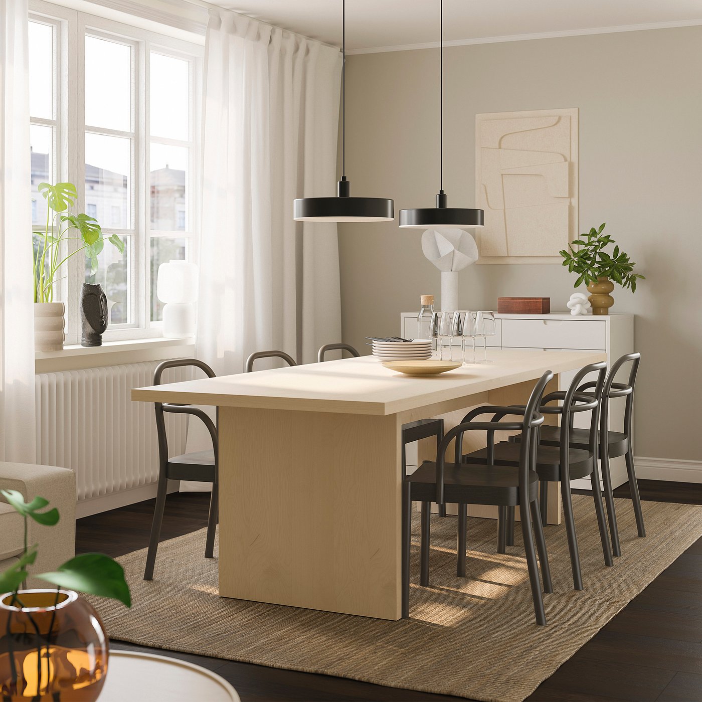 BERGSHYTTAN / STOCKHOLM 2025 table and 6 chairs, tinted effect birch veneer/dark brown, 240x93 cm