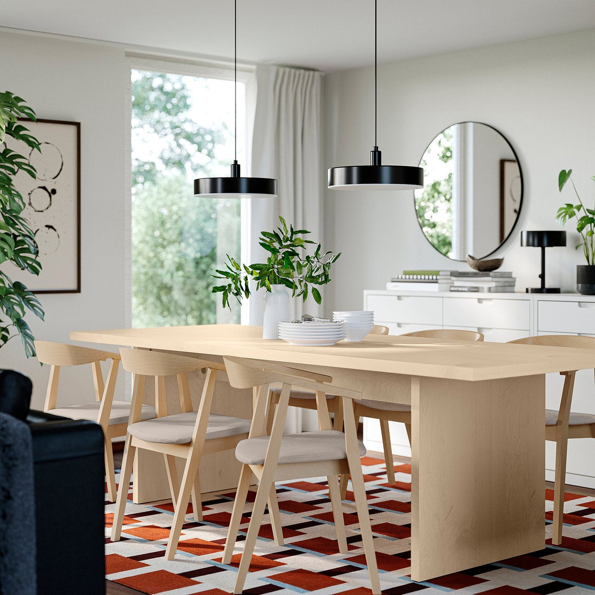 BERGSHYTTAN / STOCKHOLM table and 6 chairs, tinted effect birch veneer/birch veneer Tresund beige, 240x93 cm