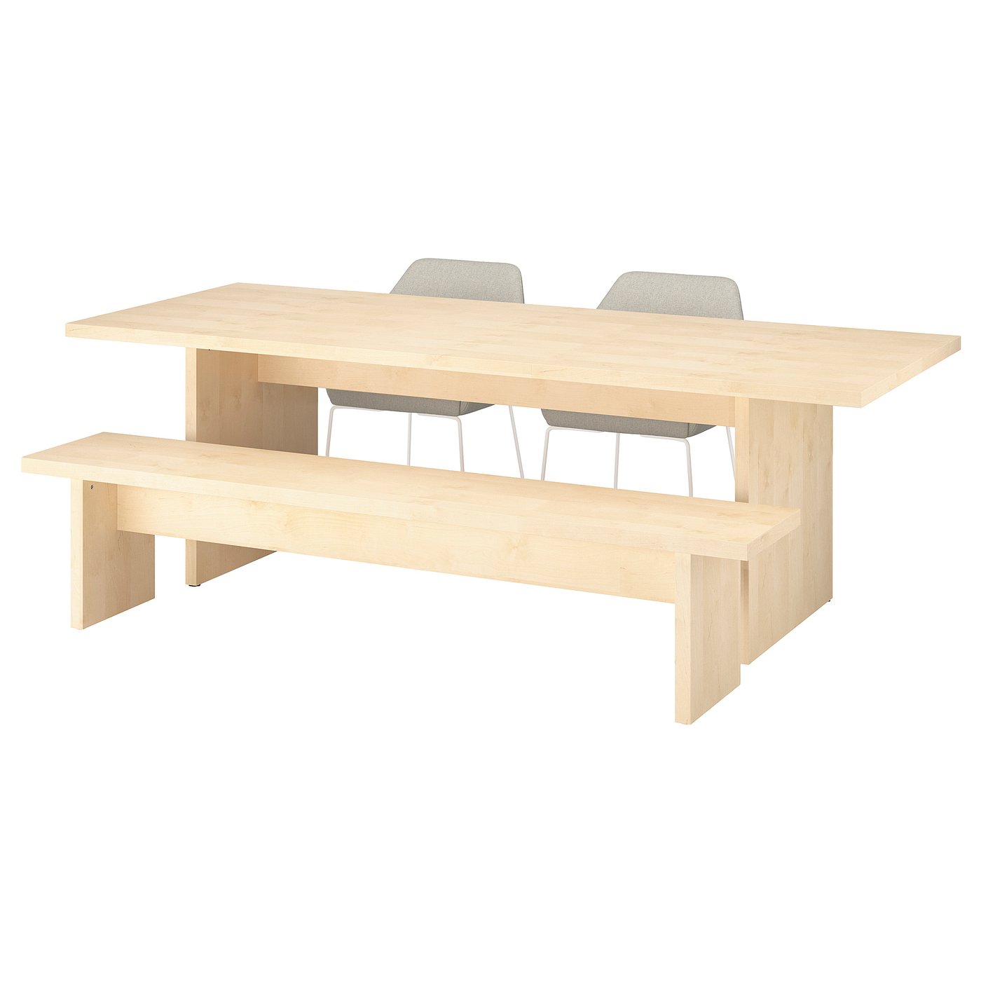 BERGSHYTTAN / TOSSBERG table with 2 chairs and bench, effetto tinto impiallacciatura di betulla/Gunnared beige bianco, 240x93 cm