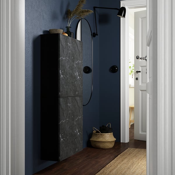 BERGSVIKEN door, black marble effect, 60x64 cm