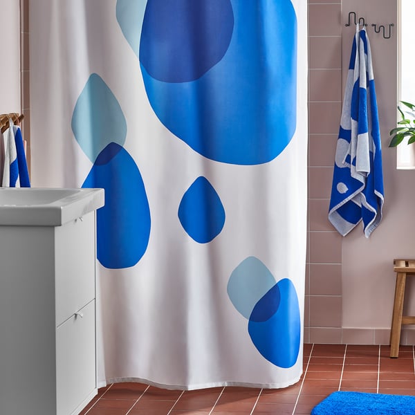 BERGVATTNET shower curtain, white/blue, 180x200 cm