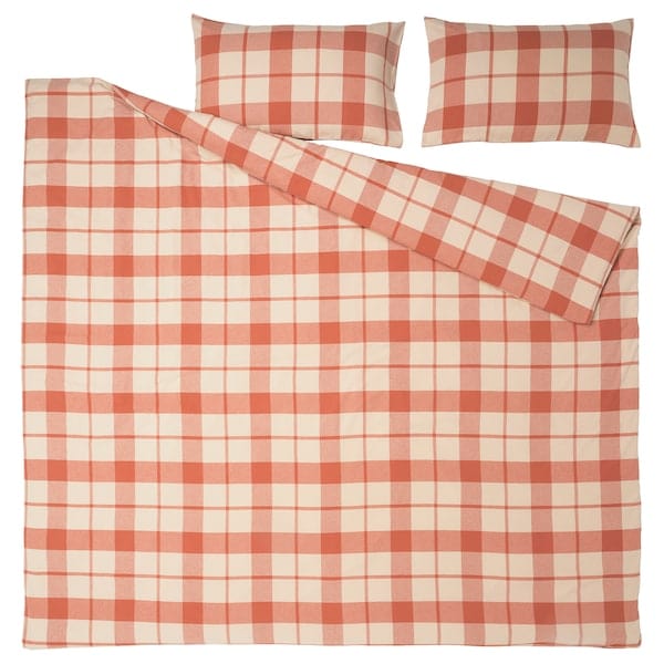 Ikea BESKSÖTEMAL - Duvet cover and 2 pillowcases, reddish/checkered,240x220/50x80 cm