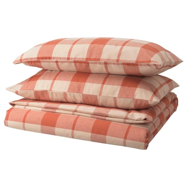 Ikea BESKSÖTEMAL - Duvet cover and 2 pillowcases, reddish/checkered,240x220/50x80 cm