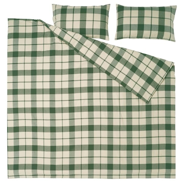 Ikea BESKSÖTEMAL - Duvet cover and 2 pillowcases, green/checkered,240x220/50x80 cm