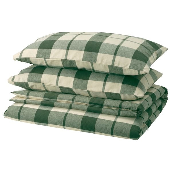 Ikea BESKSÖTEMAL - Duvet cover and 2 pillowcases, green/checkered,240x220/50x80 cm