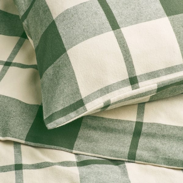 Ikea BESKSÖTEMAL - Duvet cover and 2 pillowcases, green/checkered,240x220/50x80 cm