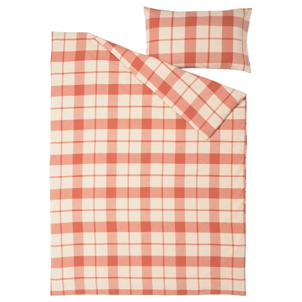 Ikea BESKSÖTEMAL - Duvet cover and pillowcase, reddish/checkered,150x200/50x80 cm