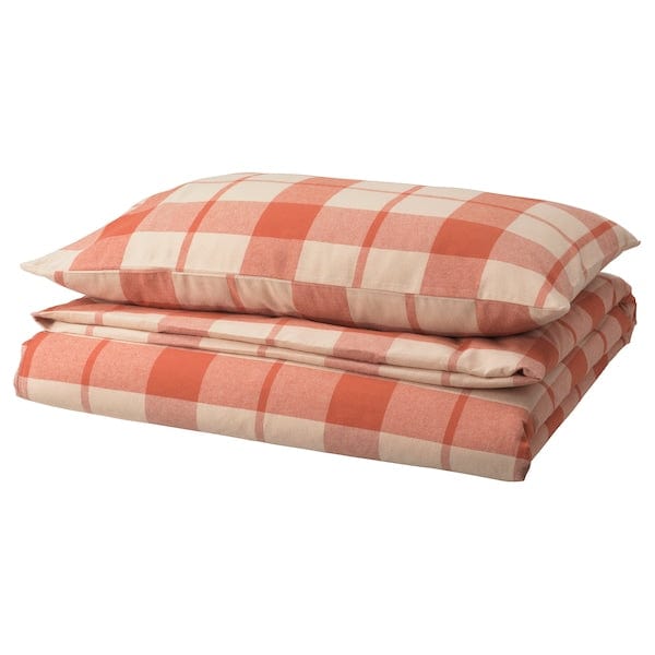 Ikea BESKSÖTEMAL - Duvet cover and pillowcase, reddish/checkered,150x200/50x80 cm