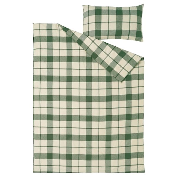 Ikea BESKSÖTEMAL - Duvet cover and pillowcase, green/checkered,150x200/50x80 cm