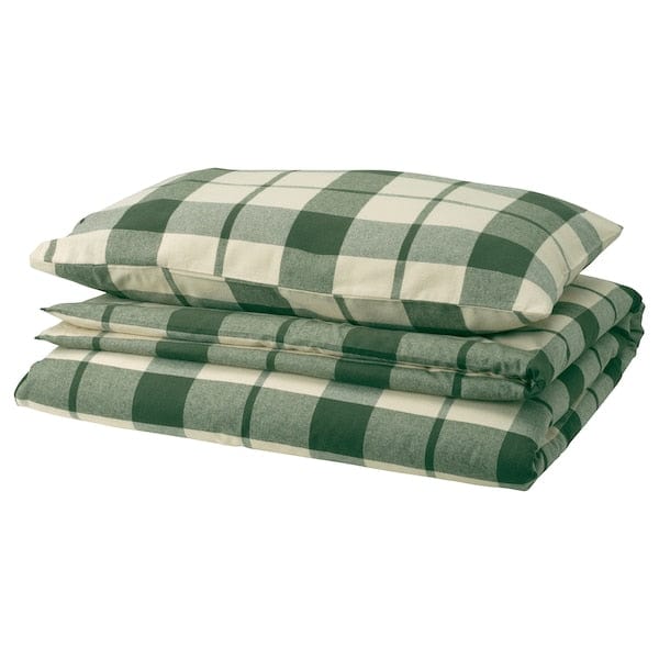 Ikea BESKSÖTEMAL - Duvet cover and pillowcase, green/checkered,150x200/50x80 cm