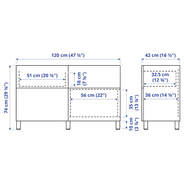 Ikea BESTÅ - Combination + doors/drawers, white/Fänrik/Stubbarp ash,120x42x74 cm