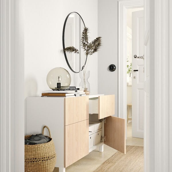 Ikea BESTÅ - Combination + doors/drawers, white/Fänrik/Stubbarp ash,120x42x74 cm