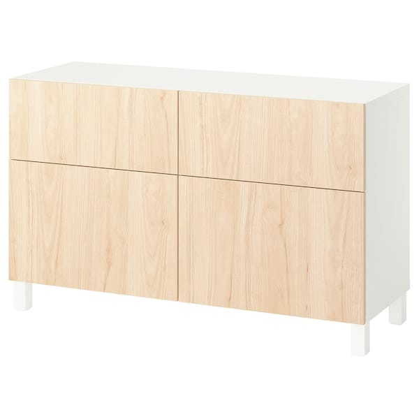 Ikea BESTÅ - Combination + doors/drawers, white/Fänrik/Stubbarp ash,120x42x74 cm