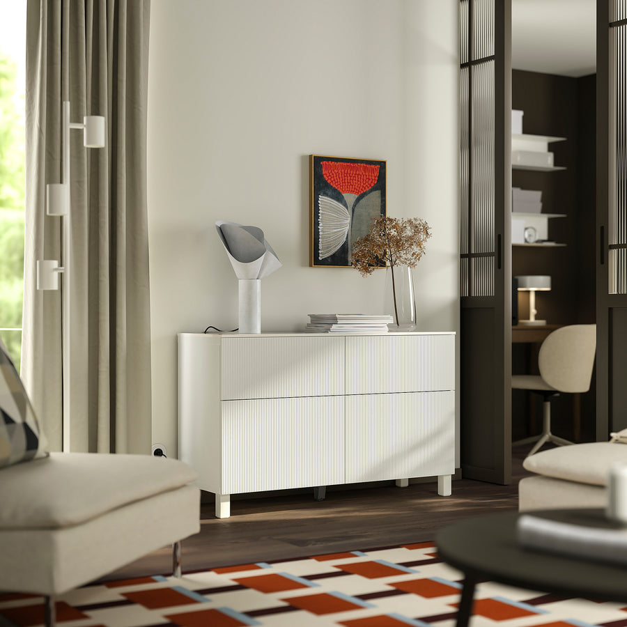 BESTÅ storage combination w doors/drawers, white/Förvaltare white, 120x42x75 cm