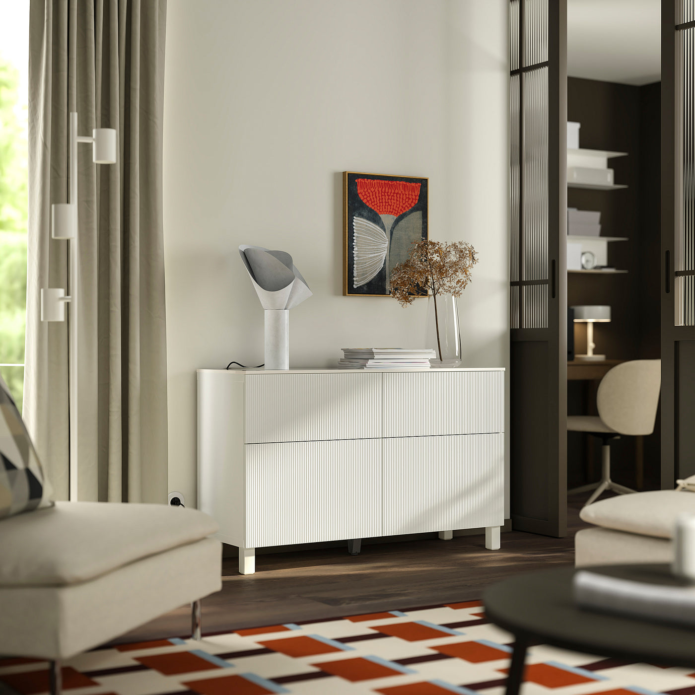 BESTÅ storage combination w doors/drawers, white/Förvaltare white, 120x42x75 cm