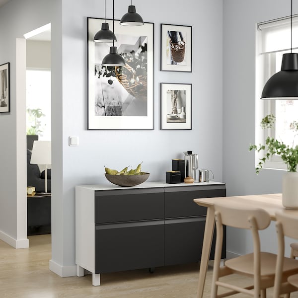 BESTÅ - Storage combination w doors/drawers, white Hammarsmed/Stubbarp/anthracite, 120x42x74 cm