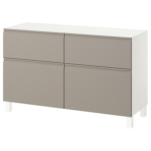 BESTÅ - Storage combination w doors/drawers, white Hammarsmed/Stubbarp/beige, 120x42x74 cm