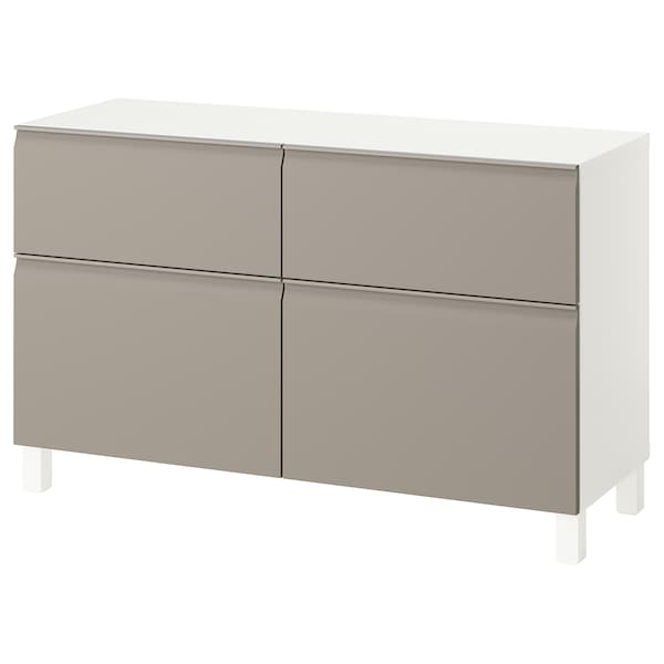 BESTÅ - Storage combination w doors/drawers, white Hammarsmed/Stubbarp/beige, 120x42x74 cm