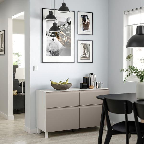 BESTÅ storage combination w doors/drawers, white Hammarsmed/Stubbarp/beige, 120x42x74 cm