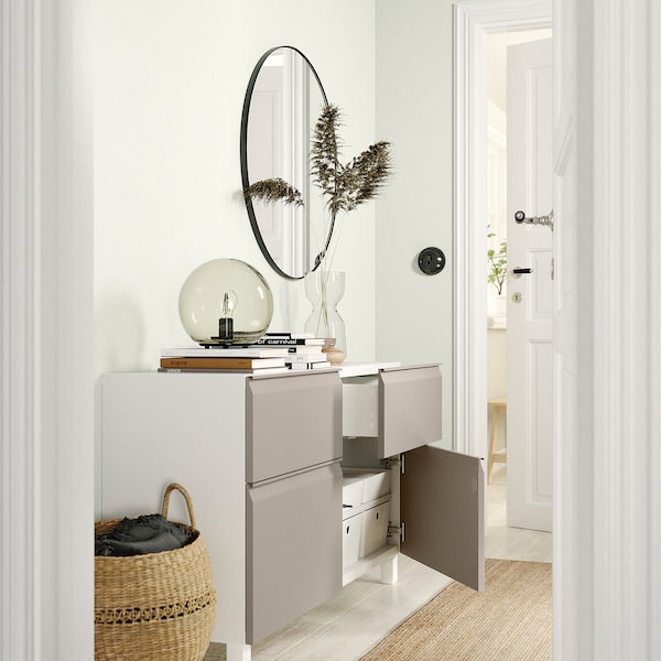 BESTÅ - Storage combination w doors/drawers, white Hammarsmed/Stubbarp/beige, 120x42x74 cm