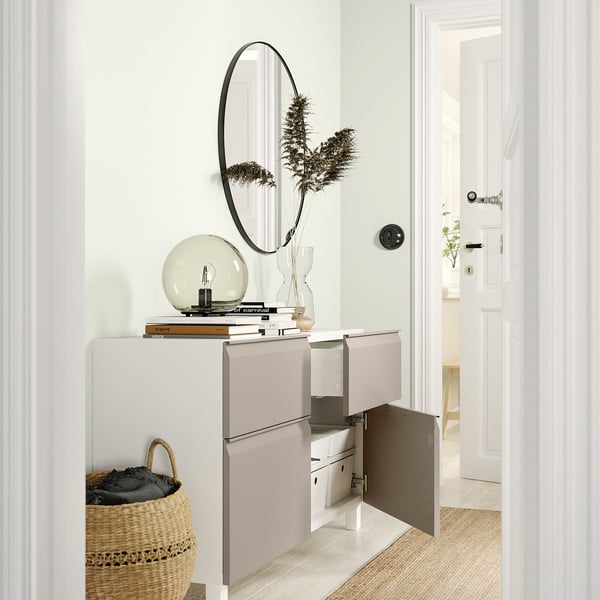 BESTÅ - BESTÅ Storage combination w doors/drawers, white Hammarsmed/Stubbarp/beige, 120x42x74 cm