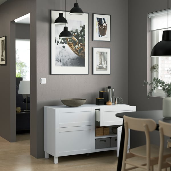 BESTÅ storage combination w doors/drawers, white/Hanviken/Stubbarp white, 120x42x74 cm
