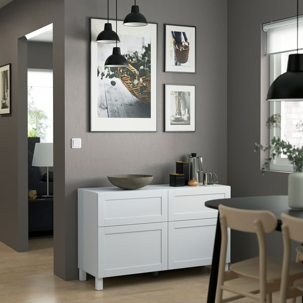 BESTÅ storage combination w doors/drawers, white/Hanviken/Stubbarp white, 120x42x74 cm