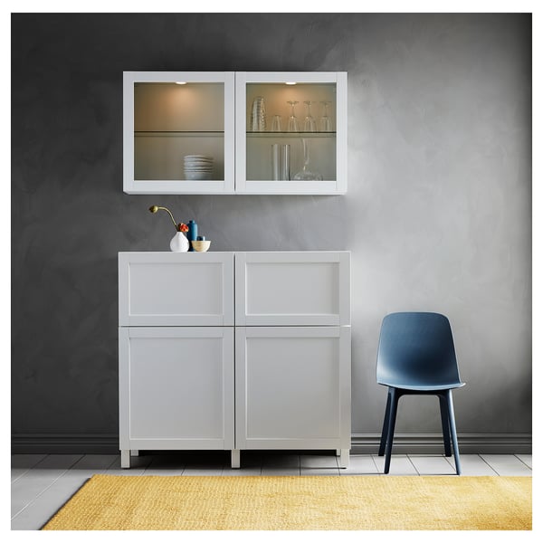BESTÅ storage combination w doors/drawers, white/Hanviken/Stubbarp white clear glass, 120x42x213 cm