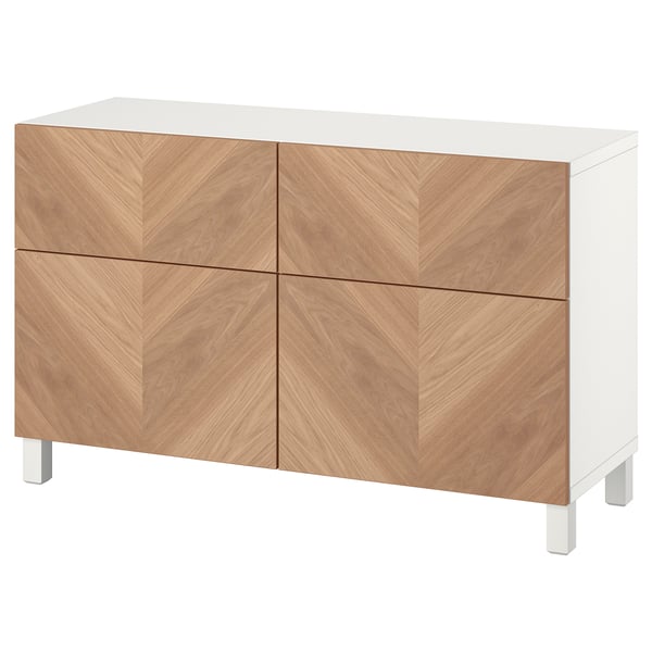 BESTÅ storage combination w doors/drawers, white/Hedeviken/Stubbarp oak veneer, 120x42x74 cm