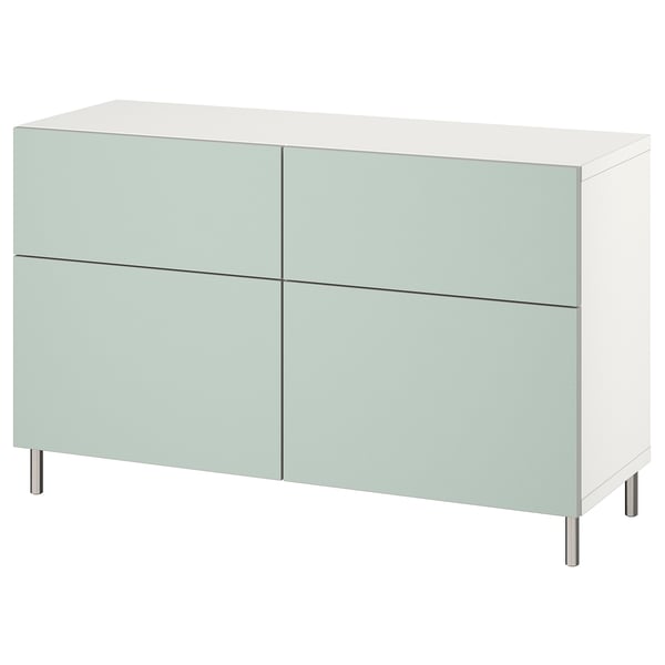 BESTÅ storage combination w doors/drawers, white/Hjortviken/Ösarp pale grey-green, 120x42x74 cm