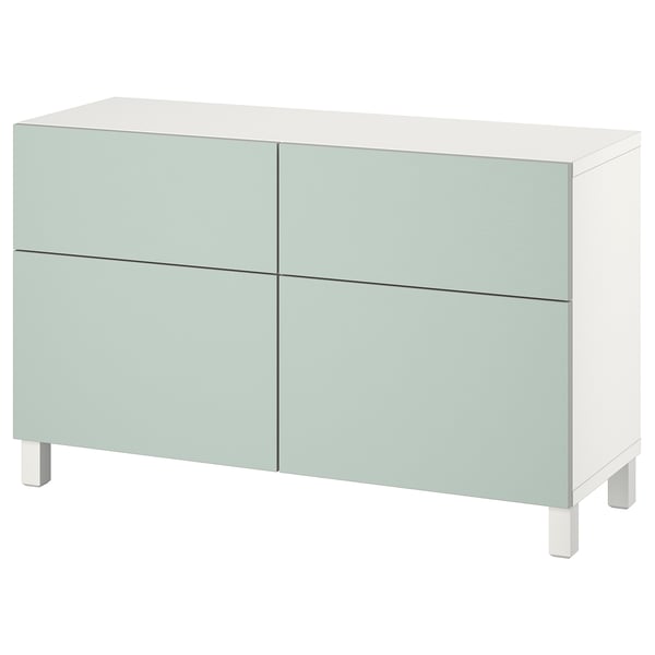 BESTÅ storage combination w doors/drawers, white/Hjortviken/Stubbarp pale grey-green, 120x42x74 cm