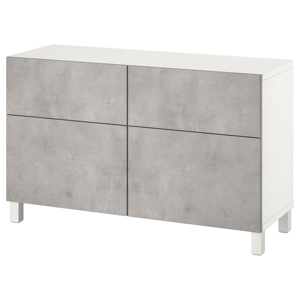 BESTÅ - BESTÅ Storage combination w doors/drawers, white Kallviken/Stubbarp/light grey concrete effect, 120x42x74 cm