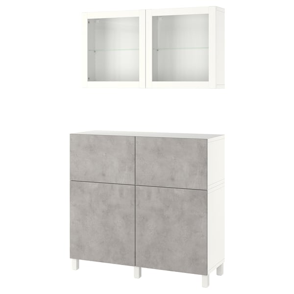 BESTÅ - BESTÅ Storage combination w doors/drawers, white Kallviken/Stubbarp/light grey concrete effect, 120x42x213 cm