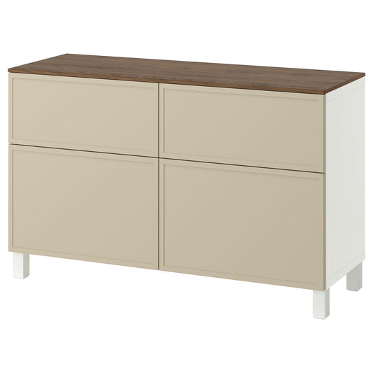 BESTÅ storage combination w doors/drawers, white/Krukmakare beige, 120x42x75 cm