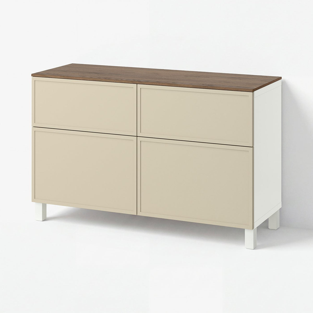 BESTÅ storage combination w doors/drawers, white/Krukmakare beige, 120x42x75 cm
