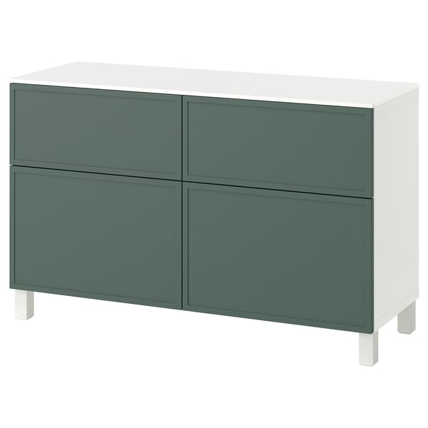 BESTÅ combination + doors/drawers, white/Krukmakare dark gray-green, 120x42x75 cm
