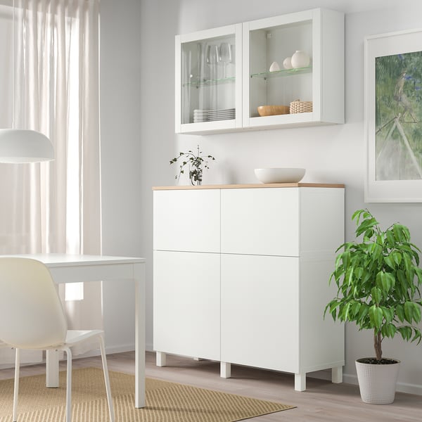BESTÅ - BESTÅ Storage combination w doors/drawers, white Lappviken/Sindvik/Stubbarp white clear glass, 120x42x240 cm