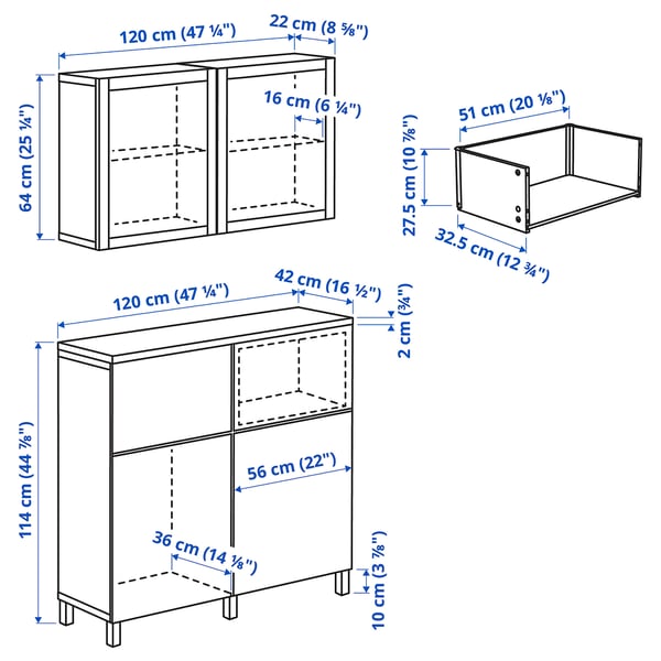 BESTÅ - BESTÅ Storage combination w doors/drawers, white Lappviken/Sindvik/Stubbarp white clear glass, 120x42x240 cm