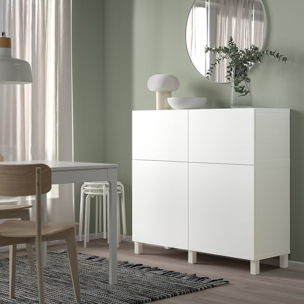 BESTÅ - BESTÅ Storage combination w doors/drawers, white/Lappviken/Stubbarp white, 120x42x112 cm