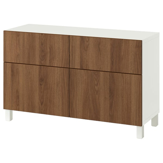BESTÅ combination + doors/drawers, white/Lappviken/Stubbarp walnut effect, 120x42x74 cm