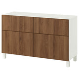 BESTÅ storage combination w doors/drawers, white brown/Lappviken/Stubbarp walnut effect, 120x42x74 cm