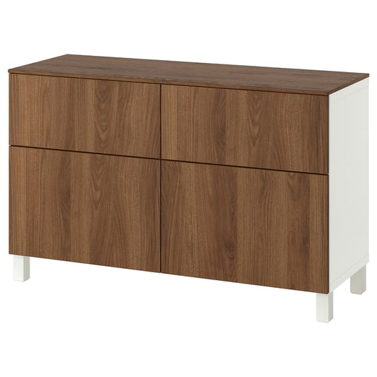 BESTÅ combination + doors/drawers, white/Lappviken/Stubbarp walnut effect, 120x42x75 cm
