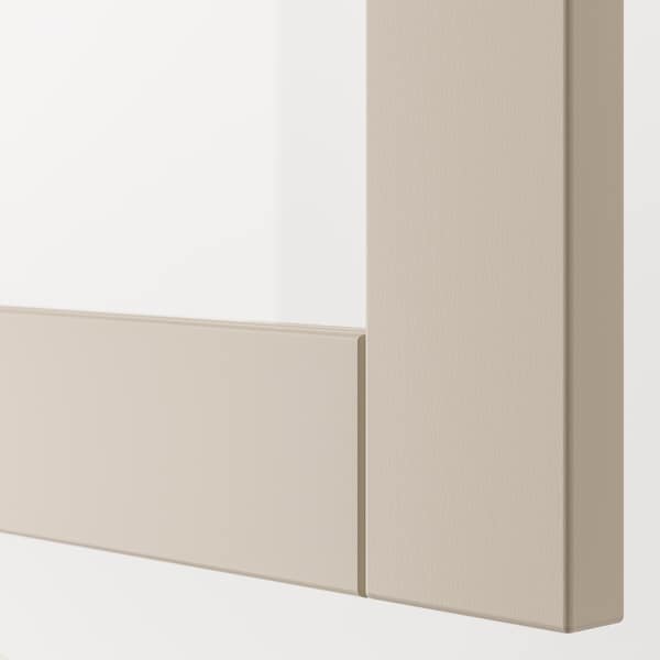 BESTÅ - Storage combination w doors/drawers, white Lappviken/Stubbarp/light grey-beige clear glass, 120x42x213 cm