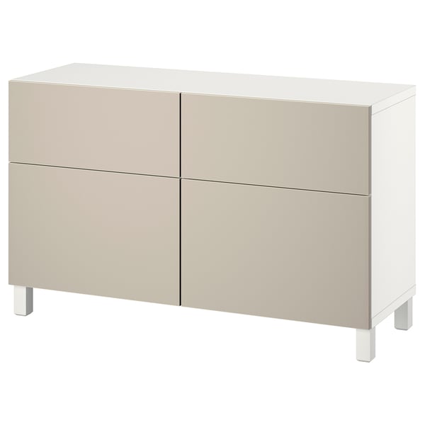 BESTÅ storage combination w doors/drawers, white/Lappviken/Stubbarp light grey-beige, 120x42x74 cm